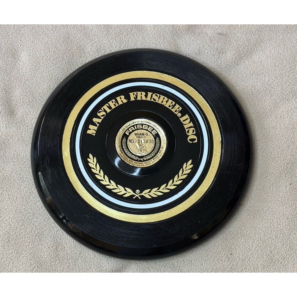 Wham-O Master Frisbee Black Gold Disc Sports Flying Disc 1973 San Gabriel CA